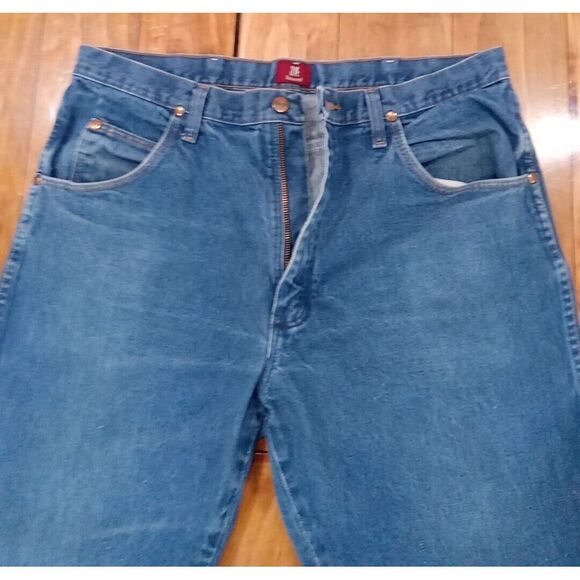 Wrangler Men Jeans Sz 36x32 Relaxed Fit Cotton Straight Leg Dark Wash Denim Blue - Picture 4 of 11